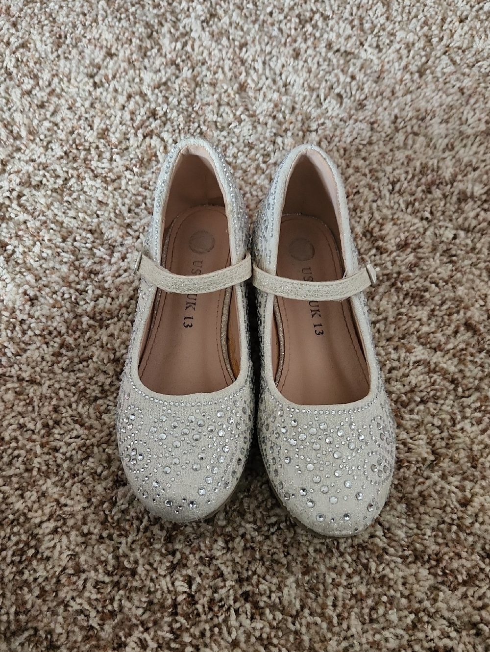 Source Unknown Cream Rhinestone Mary Jane Flats for Kids